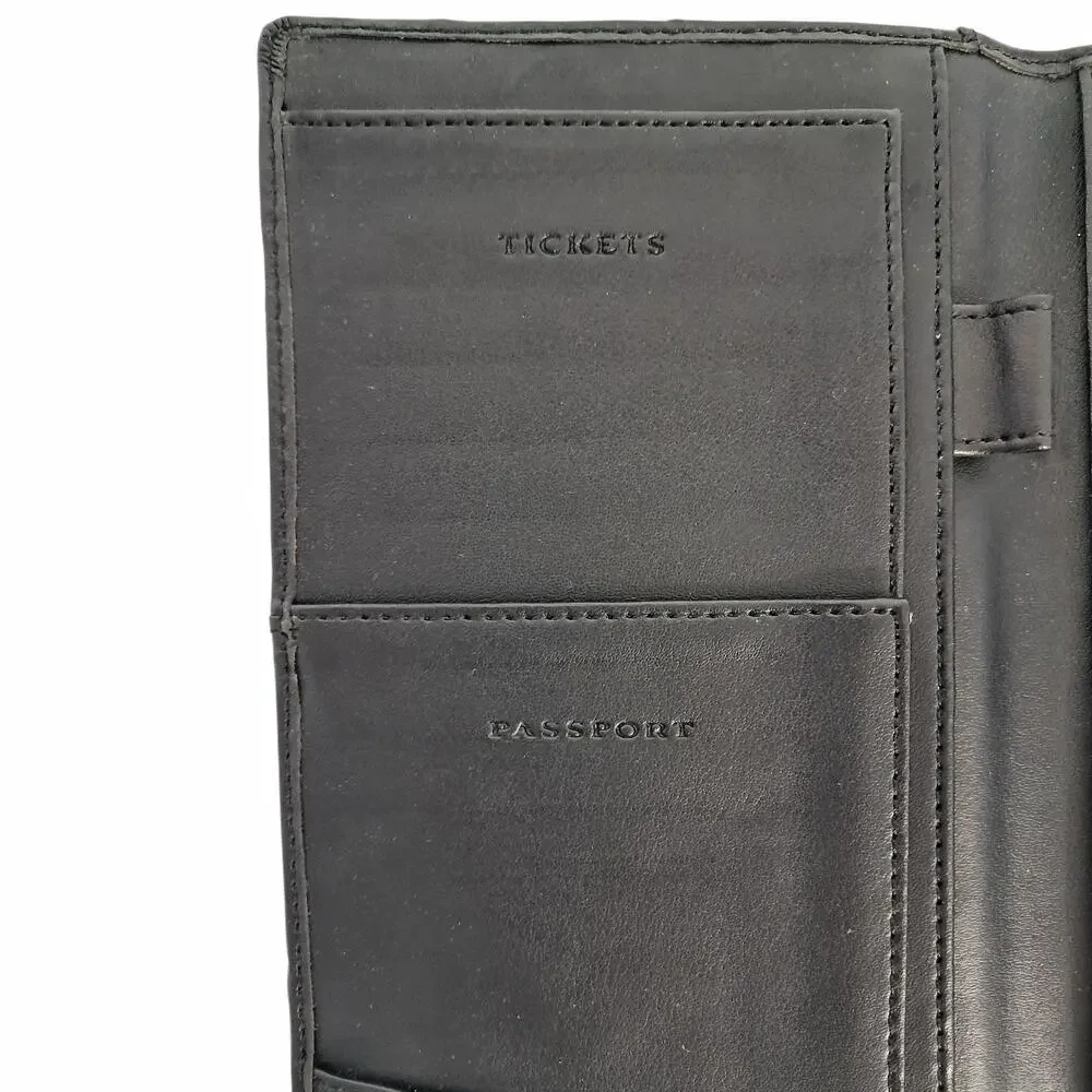 Pair of Black Travel Wallets Passport Ticket Organizer Multiple Pockets Zippers